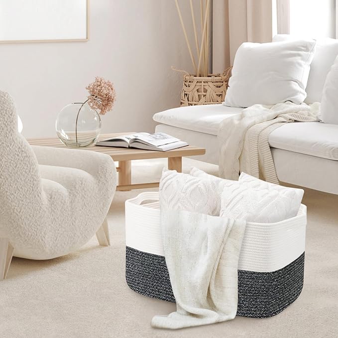 MEGASKET Extra Large Toy Box, 22" x 17" x 12" Rectangle Blanket Basket Living Room, Woven Cotton Rope Baskets for Storage, Soft Toy Storage Organizer Bin Chest, Kids Toy Box fo Living Room - Image 4