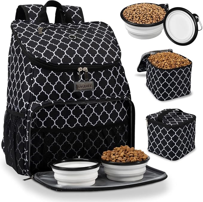 BAGLHER丨Dog Travel Bag, Airline Approved Pet Supplies Backpack, Dog Travel Backpack with 2 Silicone Collapsible Bowls and 2 Food Baskets by BAGLHER