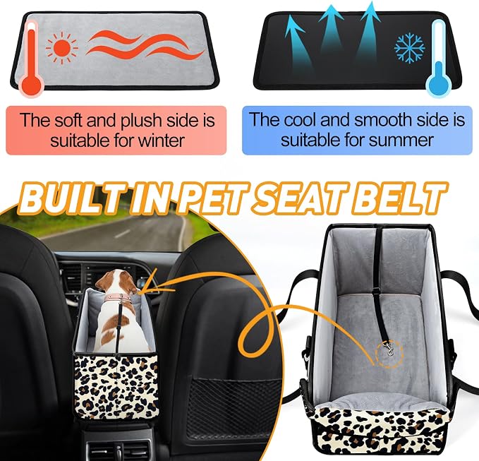 Portable Dog Car Seat for Small Dogs, Puppy Car Seat, Leopard | Booster Seat With Safety Leash & Adjustable Straps Keeps Small Dogs Secure. Removable Washable Cushion. Fits Most Cars. - Image 6