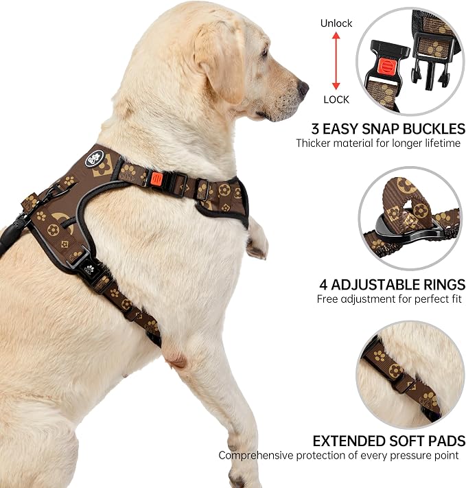 NESTROAD No Pull Dog Harness,Adjustable Oxford Dog Vest Harness with Leash,Reflective No-Choke Pet Harness with Easy Control Soft Handle for Large Dogs(Large,Dark Brown) - Image 4