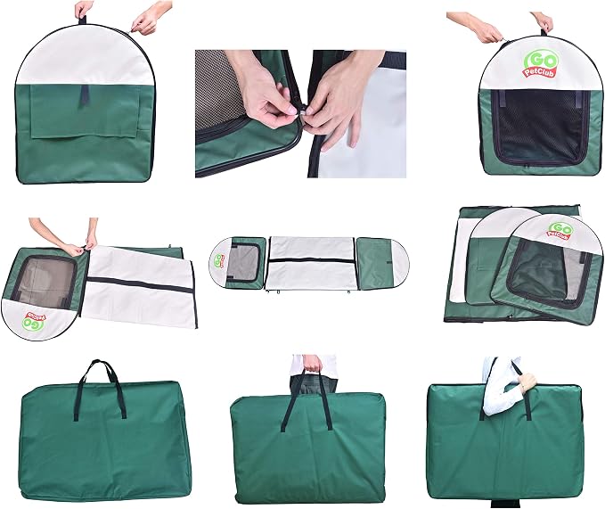 Go Pet Club 18" Rounded Top Soft Collapsible Dog Crate, Portable Pet Carrier, Thick Padded Pet Travel Crate for Indoor & Outdoor, Soft Sided Pet Foldable Kennel Cage with Durable Mesh Windows, Green - Image 5