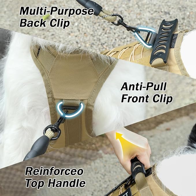 No Pull Tactical Dog Harness for Large Dogs, Service Dog Vest, XL, Brown | Tactical Dog Vest Harness and Leash Set, Adjustable Military Service Dog Harness with Handle for Medium Large Dogs - Image 4