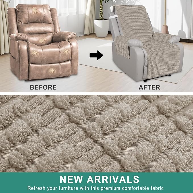Foxdecor Recliner Chair Covers, Recliner Cover Non-Slip Chair Covers, Washable Recliner Couch Cover Furniture Protector, Cover for Recliner Chair with Elastic Straps. (Brown, 30" W) - Image 4