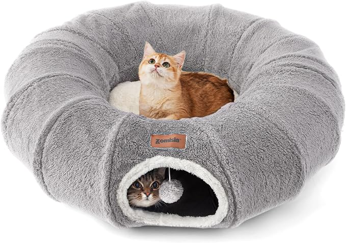 ZOMISIA Cat Tunnel Bed for Indoor Cats, Cute Cat Donut Toy Tunnel for Small Large Cats, Peekaboo Pet Cave Play Tunnel for Kitten/Rabbit,Grey by Zomisia