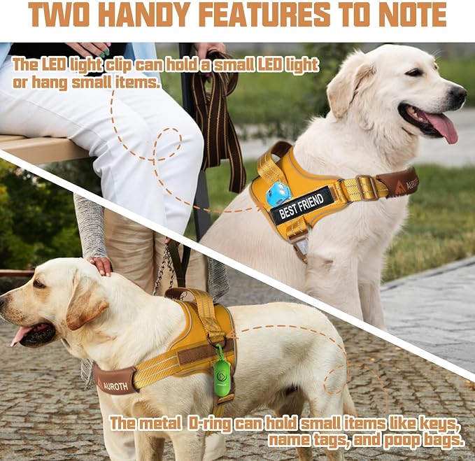 AUROTH Dog Harness and Leash Set for Medium Sized Dog, No Pull Dog Vest | with 5.25FT Dog Leash, Breathable Soft Padded, No choke, Reflective Tactical, Easy to Put on & Take Off - Turmeric Medium - Image 3