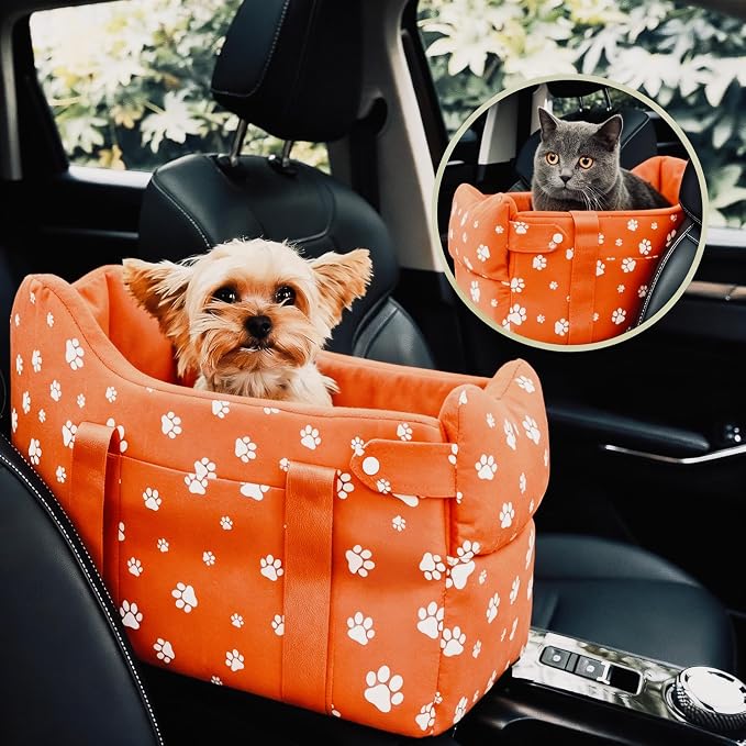 Dog Car Seat for Small Dogs 5-15 lbs, Tomato Red | Center Console Puppy Booster and Portable Travel Bed, Anti-Collapse Design with Washable Fluffy Cushion - Image 2