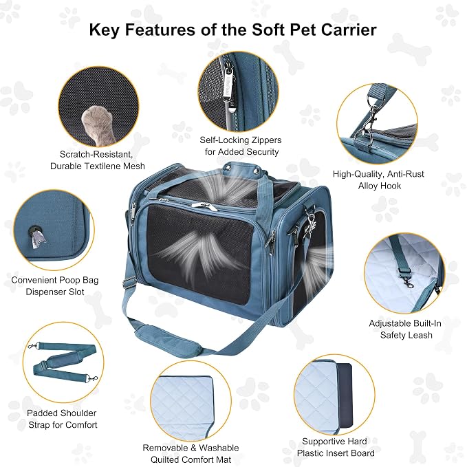 EliteField Deluxe Soft Pet Carrier for Cats and Dogs (3-Year Warranty) | Airline Approved, Waterproof Fabric, Scratch-Resistant Mesh, Expandable Mat, Built-In Leash, Suitcase Sleeve, Seat Belt Loops - Image 5