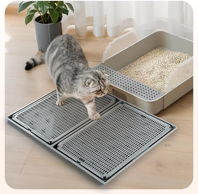 2Pack Cat Litter Box Step, Litter Catcher, Expandable Interlock Litter Mat, Washable Easy Clean, Waterproof & Urine Proof, Dark Grey - Image 7