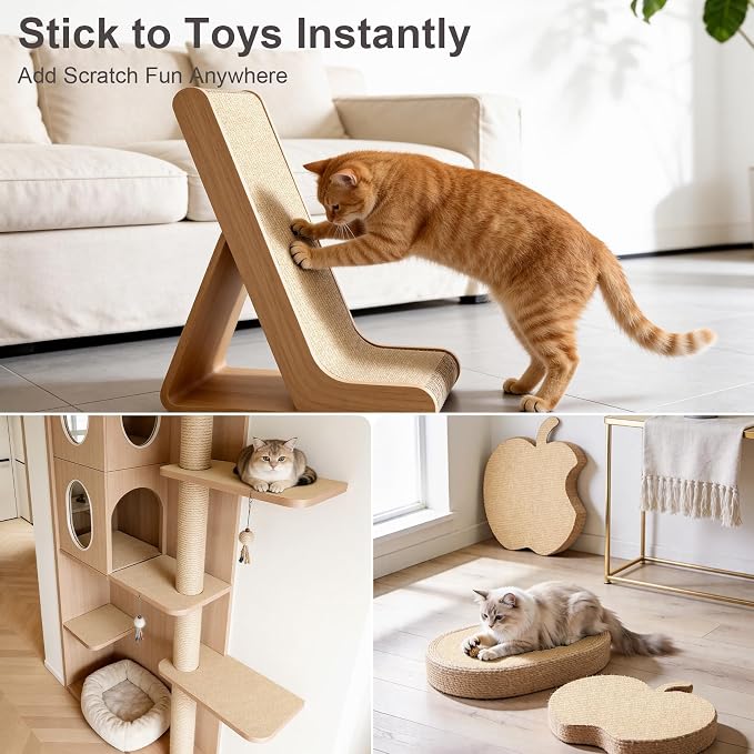 Small Cat Scratcher, 23.6x11.8 Cat Scratch Furniture Protector | Trimmable, No-Shedding Cat Scratch Pad with Self-Adhesive Backing for Climbing, Protects Walls and Couch, Beige - Image 7