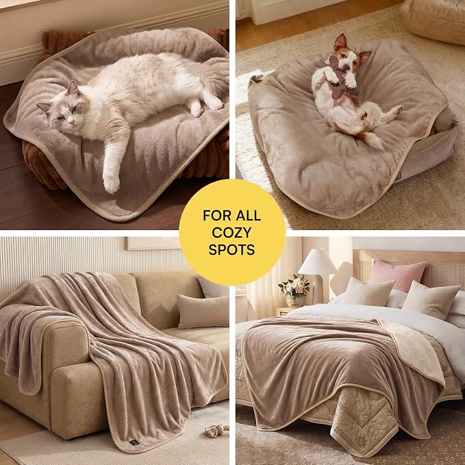 Luciphia Waterproof Pet Blanket, Washable Reversible Sherpa Fleece Throw | Liquid-proof furniture protector for bed and couch, soft reversible sherpa fleece for dogs, cats khaki, KING - Image 5