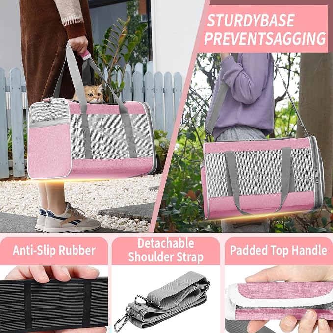 GAPZER Large Cat Carrier Soft, Collapsible Travel Pet Carry Bag, Small Dogs | Big Kitten Cat 20lbs Mainecoon, Top Open Travel Shih-Tzu Pet Kennel, Yorkie Small Dog 10 Pounds, 18x12x12, Durable Cloth Pink - Image 4