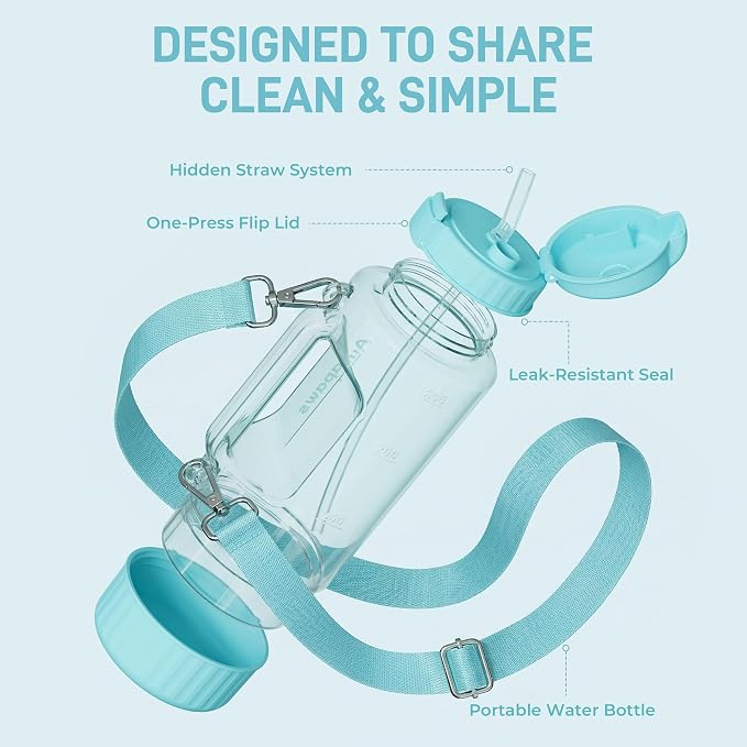 Dog & Mom Water Bottle 40.58oz with Detachable Bowl for Travel | 9.13oz Detachable Bowl, Travel Water Bowl, Leak Proof Pet Water Dispenser, BPA-Free, Hiking, Walking, Camping, Beach - Image 6