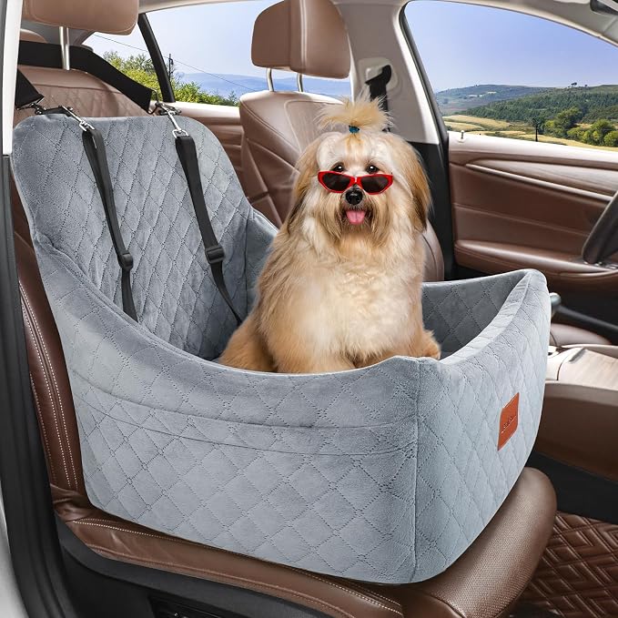 Lealchum Dog Car Seat for Medium Dogs Up to 40lbs,Fully Detachable and Washable,Easy to Install with Adjustable Straps,Anti-Slip Base Travel Car Bed for Pets,2 Side Pockets(Grey,Medium) - Image 3