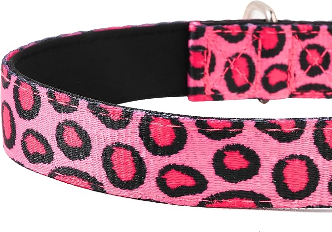 Reflective Dog Collar, Adjustable Soft Neoprene Padded,Leopard Pink,S | Breathable Nylon for Small Dogs,Tear-Resistant Webbing,Chafe‑Free on Walks and Hikes,Metal D-Ring,Night Safety - Image 5