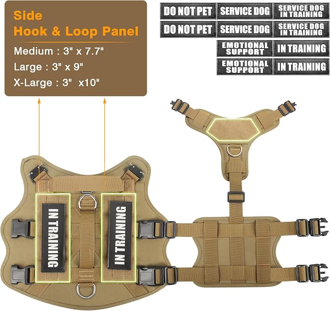 Service Dog Vest Harness for Large Dog, Tactical Working MOLLE Vest with 10 Pet Patches, No Pull Heavy Duty Harness for Training Walking - Image 5