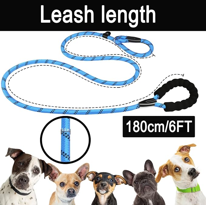 Dog Leash, 6 FT Slip Lead Dog Leashes, Durable Premium Quality Strong Training Rope Slip Leash with Comfortable Padded Handle and Highly Reflective Threads for Small Medium and Large Dogs, (Blue) - Image 5