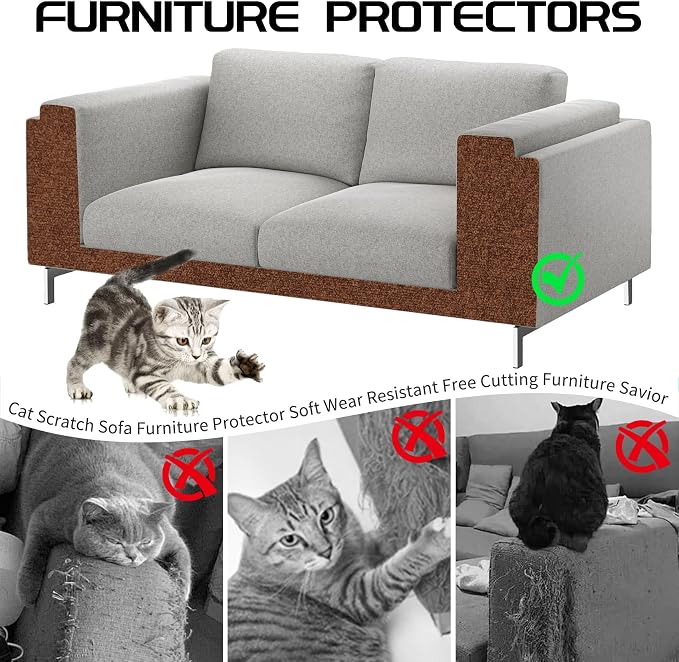 2 Pcs 78.8"x15.8" Cat Scratch Mat, Cat Scratch Couch Furniture Protector, Trimmable Self-Adhesive Cats Scratch Pads, DIY Cat Scratcher for Wall Protector and Covering Cat Tower (Brown) - Image 3