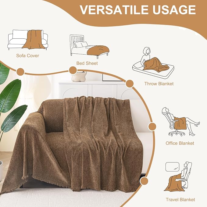 Smiry Couch Cover for Dogs, Chenille Sofa Covers for 3 Cushion Couch | Washable Soft Sofa Slipcover for Pets, Thick Sectional Furniture Protector with Tassels (Chocolate, 71x134 Inch) - Image 6