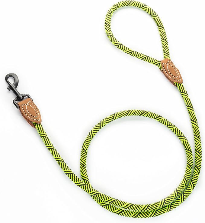 Mile High Life Dog Leash with Genuine Leather-Wrapped Ends, 4/5/6FT | Tangle-Free 360° Swivel Clasp Heavy Duty Rope Leash | Small Medium Large Dogs | Daily Walking (Lime Green, 48 Inch, 1/2") - Image 7