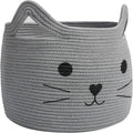Large Woven Rope Cat Toy Basket with Cat Face Design, Grey | 15.7" x 11.8" Toy Bin & Box for Living Room Nursery, Baby Storage Basket for Towels, Blankets, with Sturdy Handles by HiChen