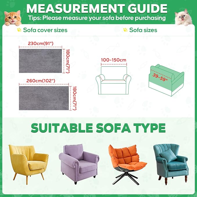 Loiion Cat Scratch Proof Furniture Protector Waterproof Sofa Cover 91"x71" | Pet-Friendly Couch Protector, Anti-Scratch & Anti-Slip Sofa Cover For Cats Dogs Kids, Machine Washable - Image 5