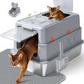 Enclosed Stainless Steel Litter Box, XL Covered MetalPan Includes Mat Scoop | Easy Cleaning Anti-Urine Leakage Non-Sticky Front Entry Top Exit by KISENG