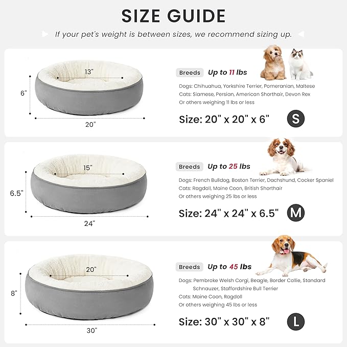 Love's cabin Round Donut Cat and Dog Cushion Bed, 20in Bed for Cats or Small Dogs, Anti-Slip & Water-Resistant Bottom, Super Soft Durable Fabric Pet Beds, Washable Luxury Cat & Dog Bed Gray - Image 3