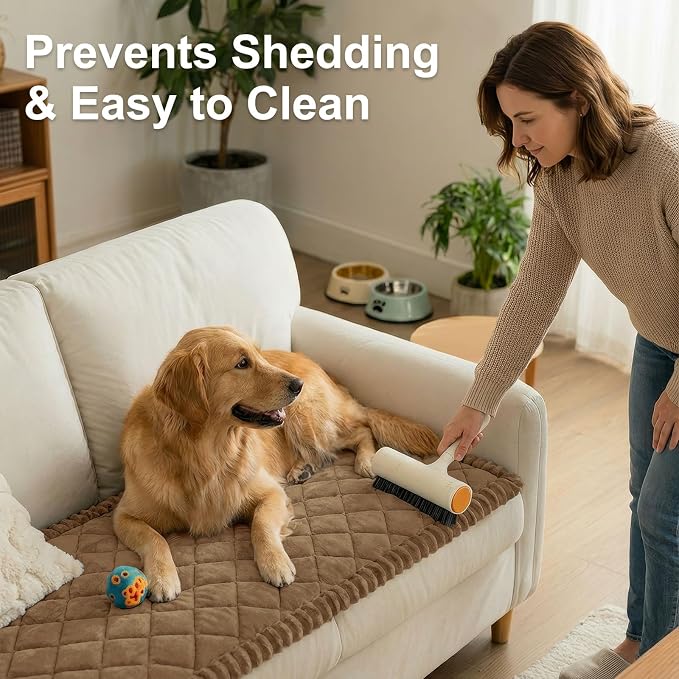 Smiry Non Slip Couch Cover for Dogs, Fuzzy Plush Pet Sofa Protector | Washable Furniture Cover for Large Dogs & Cats, Scratch & Dirt Resistant, For 3 Cushion Couch, Mocha Brown, 27.6"x82.7" - Image 8