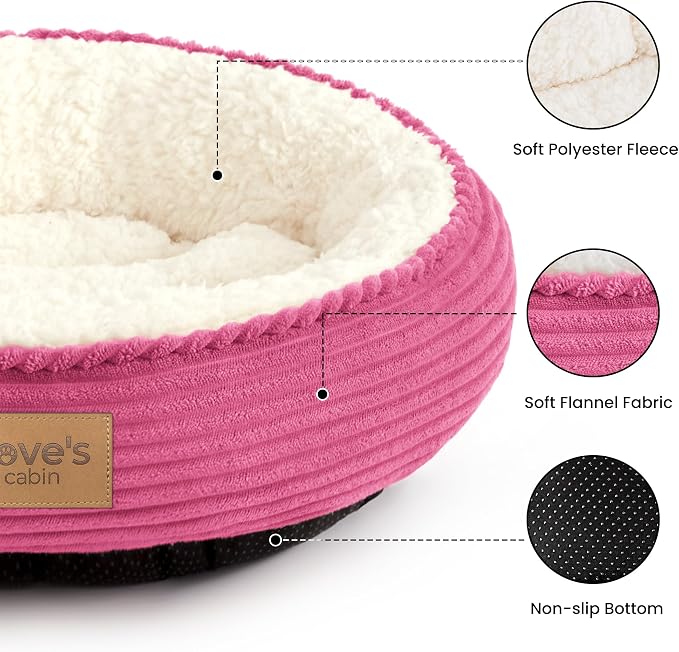Love's cabin Round Donut Cat and Dog Cushion Bed, 20in Pet Bed for Cats or Small Dogs, Anti-Slip & Water-Resistant Bottom, Super Soft Durable Fabric Pet beds, Washable Luxury Bed Hot Pink - Image 2