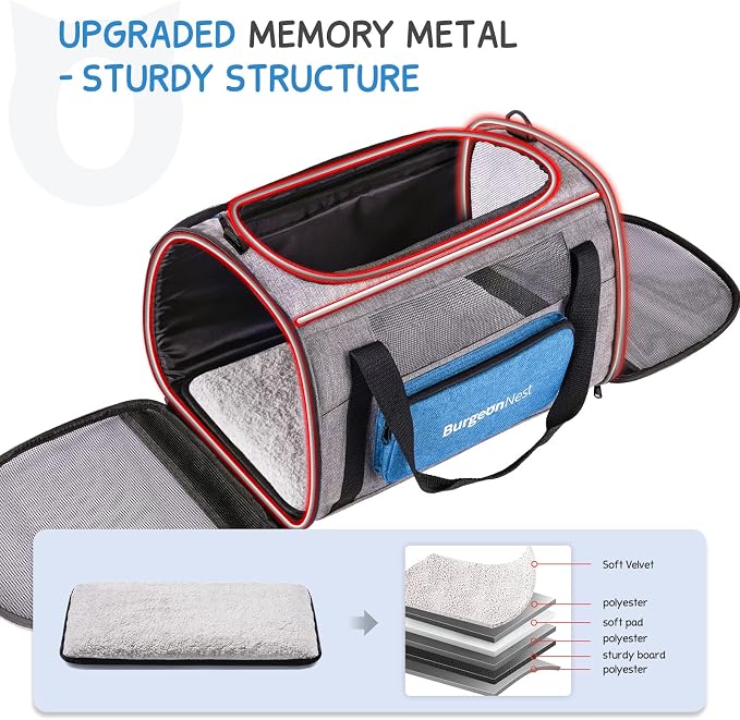 Cat Carrier for Cats up to 20 Lbs, Soft-Sided Escape Proof | Top Load Pet Crate for Medium to Big Kitten Small Puppy Transport with Unique Side Bag, Home Outdoor Car Travel, Medium Blue - Image 4