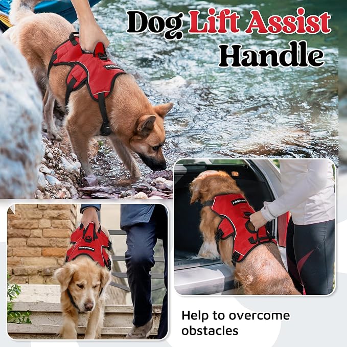 rabbitgoo Escape Proof Dog Harness for X-Large, No Pull with Lift Handle | No Escape, Full Soft Padded, Reflective Adjustable Vest, Leash Clip for Walking Hiking Training, Red, X-Large - Image 3