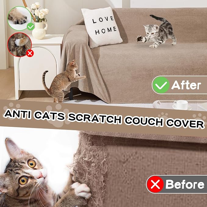 MEETSKY Couch Covers for 3 Cushion Couch Sofa, Washable Sectional Couch Covers L Shape Sofa Cover Soft Slipcovers Couch Furniture Protector for Pets Dogs Kids, 91" x 118", Khaki - Image 2