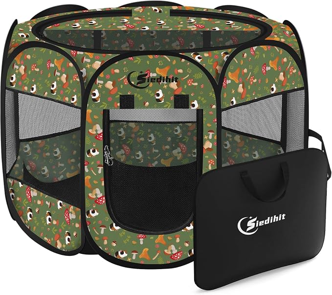 Siedihit Dog Playpen, Medium Dogs Tent Crates Cage Indoor/Outdoor | Portable Pop Up Dog Kennel Playpen with Carrying Case for Dogs/Cats/Rabbits(Cottagecore, Medium) by Siedihit
