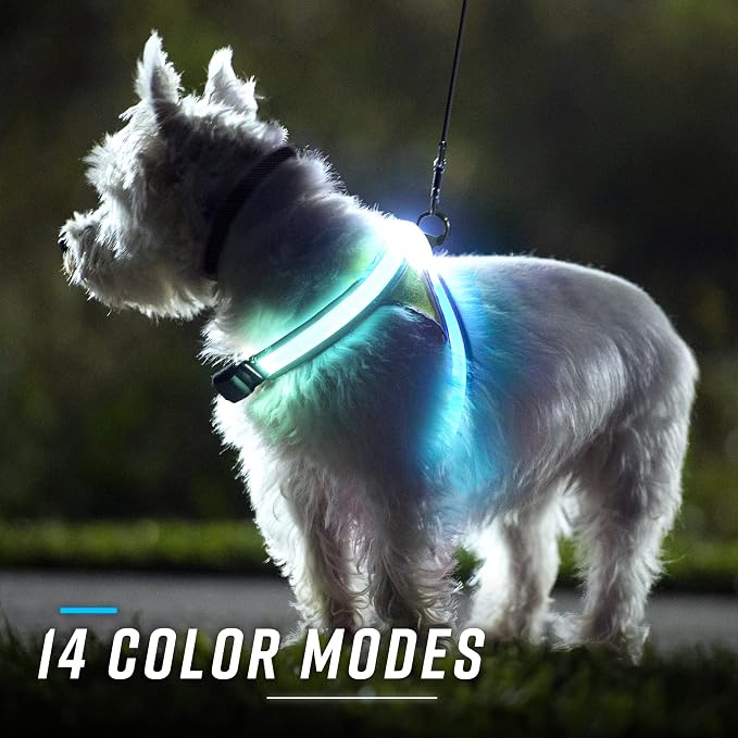 noxgear LightHound Light Up Reflective Dog Harness and Leash, X-Large | 360° Light Up Reflective Dog Harness, 8 Colors & 6 Modes, USB Rechargeable, Adjustable, Rainproof, LED Fiber Optic - Image 6