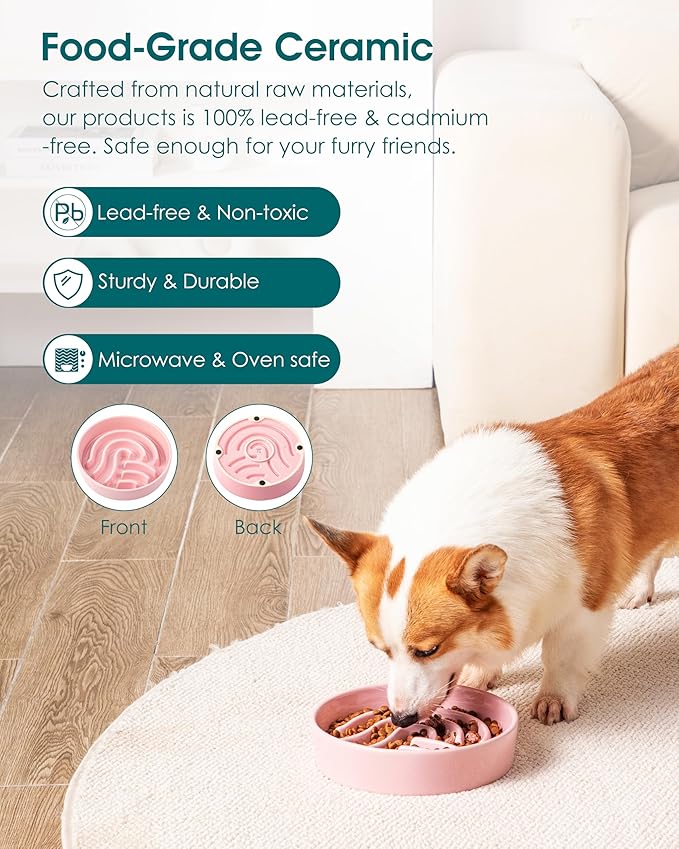 vancasso Slow Feeder Dog Bowl, 1.5 Cup Ceramic Slow Feeding Food Dish for Small and Medium Breed, Puzzle Dog Food Bowl for Fast Eater, Pink - Image 4