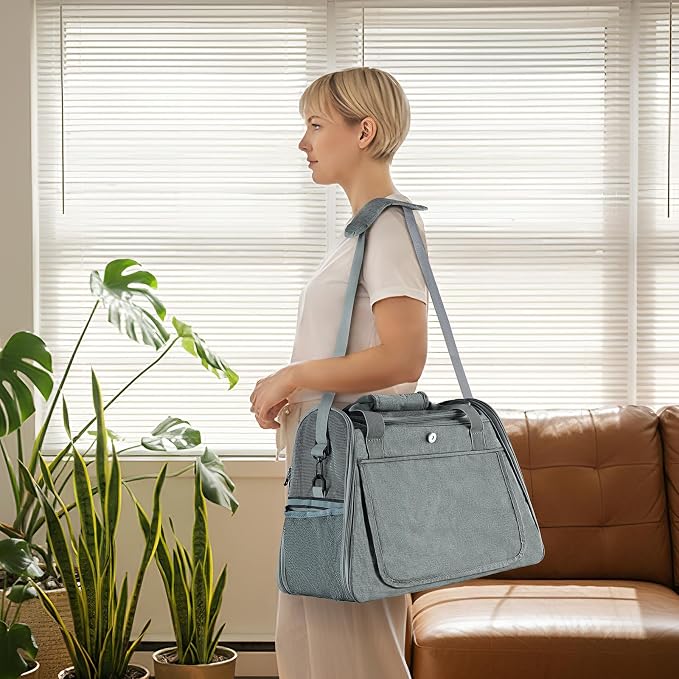 Airline Approved Soft-Sided Pet Carrier for Cats & Small Dogs - Ventilated Travel Bag with Removable Mat, Under 15 lbs, Grey - Image 6