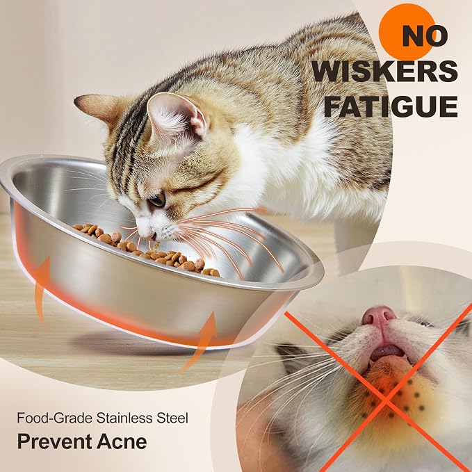 Elevated Black Cat Food Bowl for Indoor Cats, 3 Raised Water Bowl for Pet | Whisker Friendly, Anti Vomit, Feeding Station for Puppy, Stainless Steel, Pet Dish, Easy Assembly, Bamboo, Dishwasher Safe - Image 3