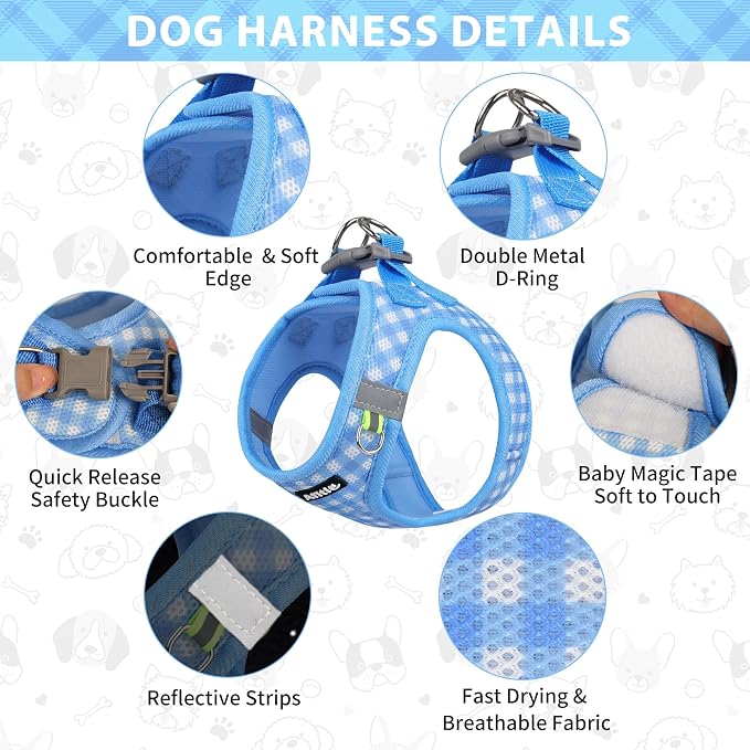 AIITLE Step in Medium Dog Harness and Leash Set, Puppy Pet Vest, Blue M | Breathable Mesh, Adjustable Fit, No-Pull Reflective Design, Escape Proof, for Small-Medium Dogs, Outdoor Walking, Running - Image 7
