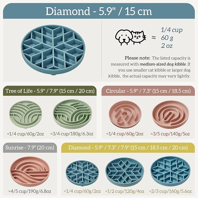 OHMO Slow Feeder Dog Bowl, 5.9" Lick Mat for Dogs, Diamond, Light Blue | Cat Slow Feeder Bowl, Anti Choking, Enrichment Toys, Easy Clean BPA-Free Silicone Feeding Bowl, Boredom and Anxiety Reducer - Image 3