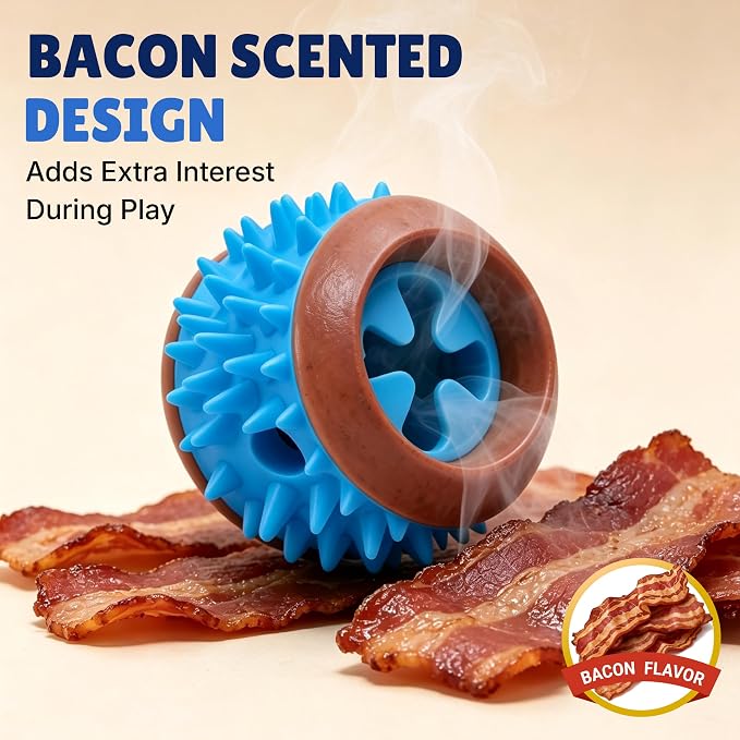 Dog Treat Ball, Treat Dispensing Puzzle Toys for Small & Medium Dogs, Blue | 3-Inch Size • Interactive Toy • Bacon Scent • Soft TPR Rubber • Dental Cleaning - Image 6
