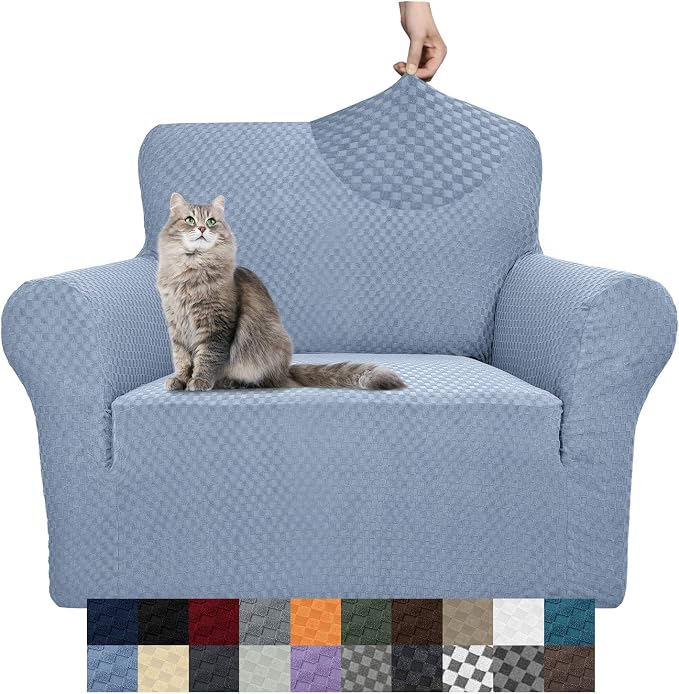 YEMYHOM Couch Cover Latest Jacquard Design High Stretch Sofa Chair Covers for Living Room, Pet Dog Cat Proof Armchair Slipcover Non Slip Magic Elastic Furniture Protector (Small, Light Blue) by YEMYHOM