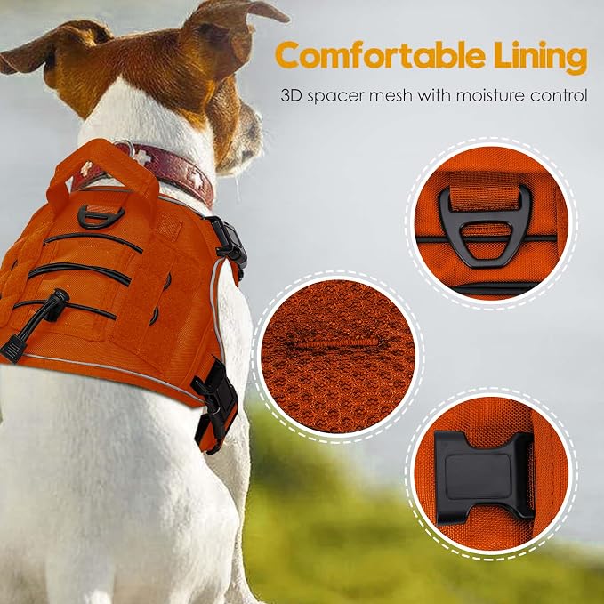 Heavy-Duty Tactical Dog Harness for Large Dogs, No Pull Adjustable Reflective Pet Vest with Molle System, K9 Military-Grade Control for Service Training, Outdoor & 10+ Breeds, Orange, Medium - Image 2