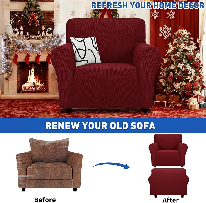 MAXIJIN Stretch Chair Cover Chair Slipcovers with Arms, 1-Piece Couch Sofa Chair Covers for Living Room, Non Slip Armchair Cover (31"-46") Furniture Protector Dogs Pet Friendly (Chair, Wine Red) - Image 2