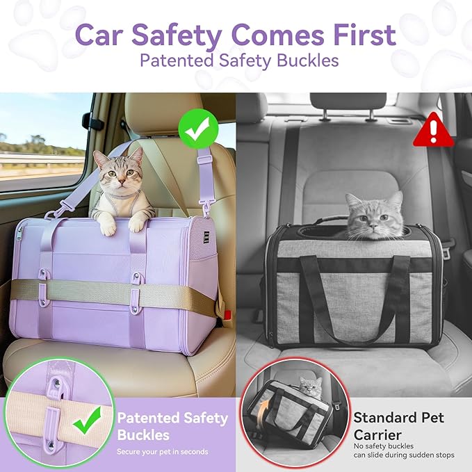 PETSFIT Large Cat Carrier with Patented Safety Buckles,Big Cats Up to 20 lb | Secure Carrier for Safe Driving, Lockable Zippers, Safety Tether, Travel Pet Carrier for Trips & Vet Visits, 19 x 12 x 12 - Image 2