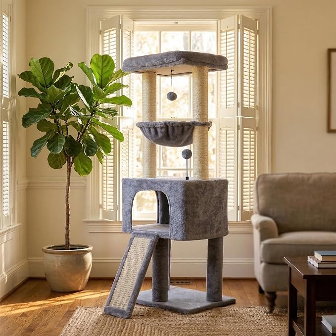 Fashion Design 43.3" Cat Trees with Cat Houses,Grey - Image 3