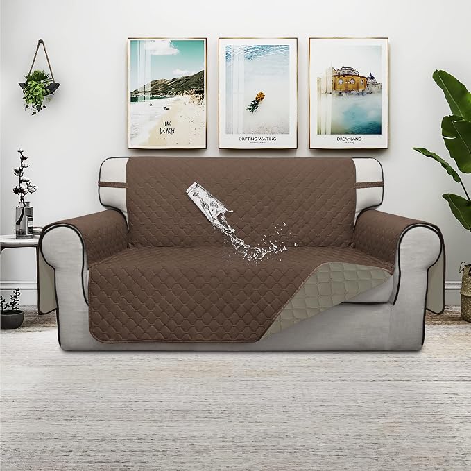 ISSUNTEX Double Protection 100% Waterproof Loveseat Sofa Covers for Living Room, Couch Covers for 2 Cushion Couch Sofa, Reversible Furniture Protector Sofa Cover for Dogs (Loveseat, Brown/Beige) - Image 2