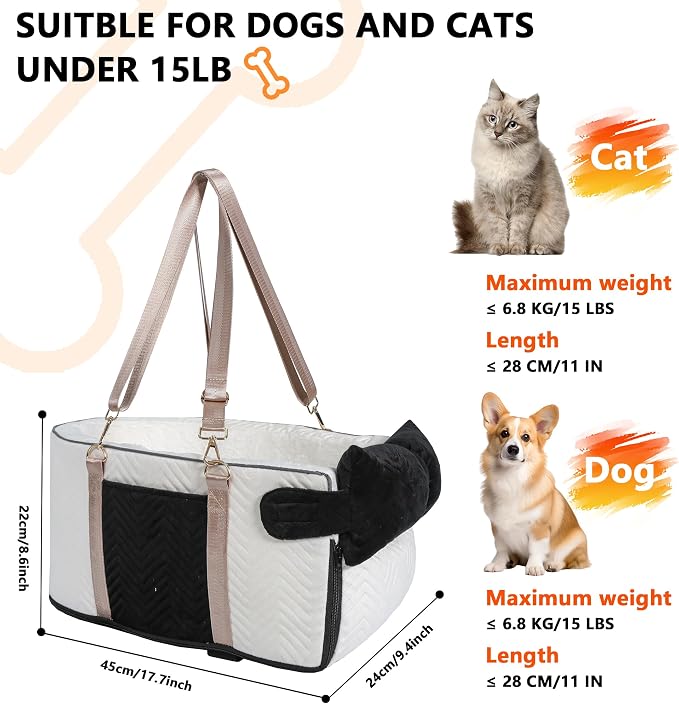 Dog Car Seat for Small Dogs Adjustable Portable Center Console Dog Car Seat Removable Cat Booster Cars Seats - Safety Belt with Cushion Anti-Collapse for Puppy Kitten Up to 15 Lb - Image 2