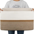OIAHOMY Blanket Basket Laundry Basket Dog Toy Basket 75L Yellow/White | Large Storage Basket,Baby Basket,Toy Storage,Woven Rope Basket for Blankets,Blanket Storage for Living Room by MasterofSpaceOptimization