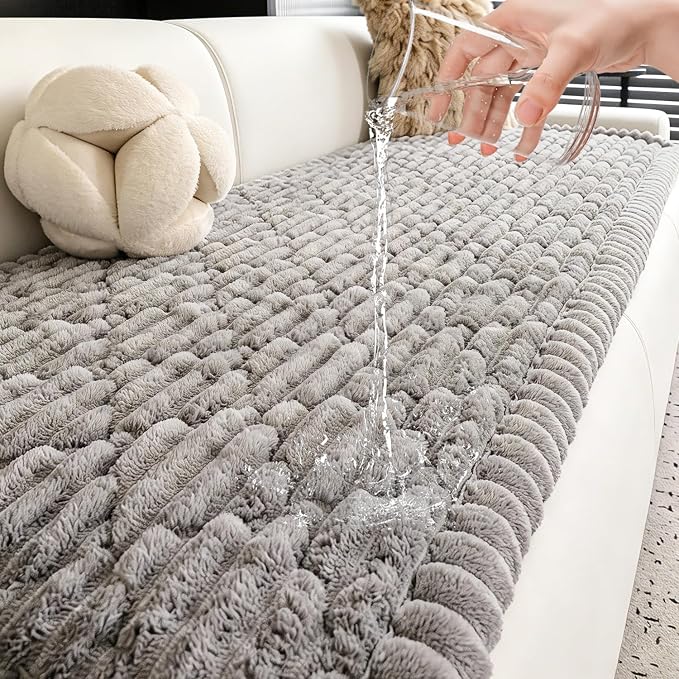 100% Waterproof Fuzzy Couch Cover for Dogs, Washable Non-Slip Pet Couch Covers for Sofa, Soft Thick Furniture Protector Sofa Slipcover Mat for Dogs (Light Gray, 27.5"x70.9") by LavishCover