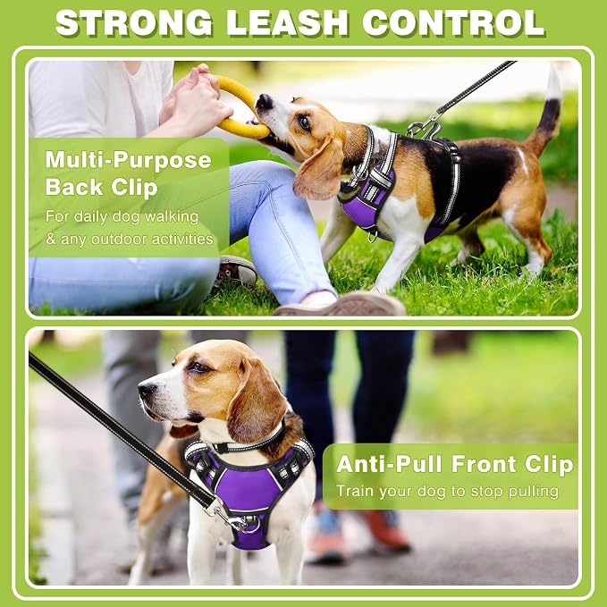 Dog Harness No Pull, Pet Harnesses with Dog Collar, Adjustable Reflective Oxford Outdoor Vest, Front/Back Leash Clips for Small, Medium, Large, Extra Large Dogs, Easy Control Handle for Walking - Image 3
